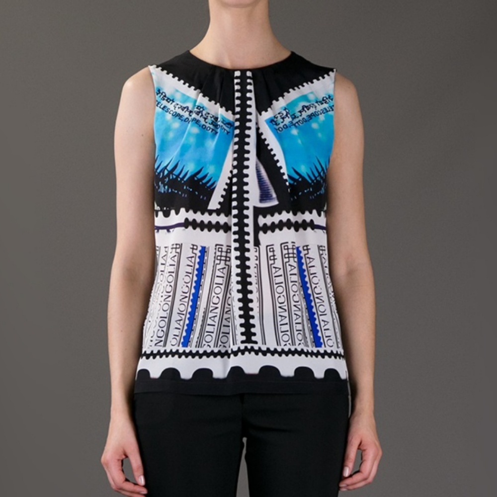 Mary Katrantzou Postage Stamp Silk Top